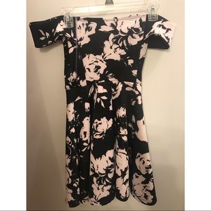 Off the shoulder black and white floral dress